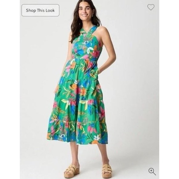 J. Crew Dresses & Skirts - J.CREW Size 12 Perfect Summer Dress Printed Floral Tiered Halter Midi Green NWT